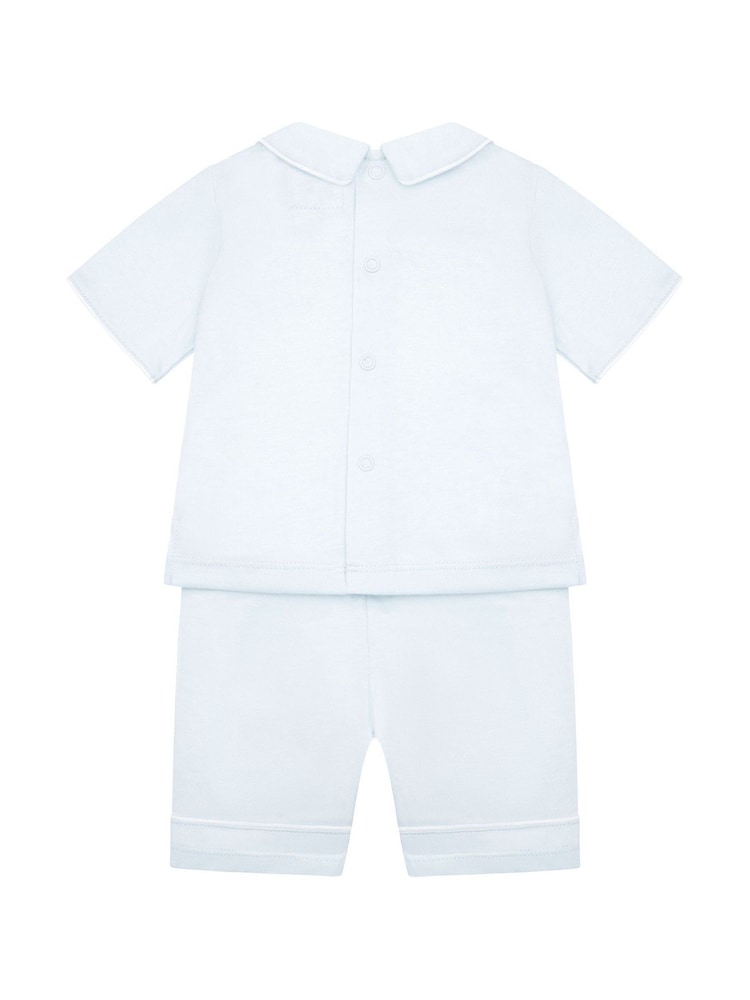 Emile Et Rose Blue 100% Cotton 2pc Top With Pleated Bear Emb Panel & Shorts Set - Image 5 of 5