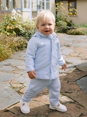 Emile Et Rose Blue Microfibre Jacket With All Over Emb Bear and Hood - Image 1 of 4