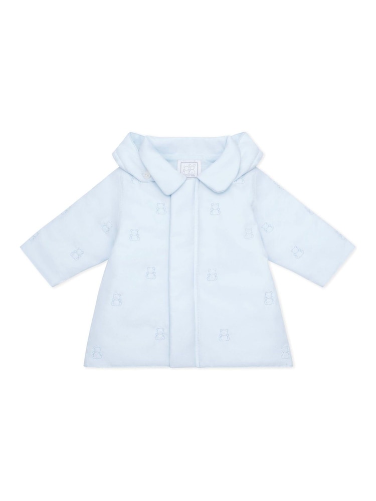 Emile Et Rose Blue Microfibre Jacket With All Over Emb Bear and Hood - Image 2 of 4