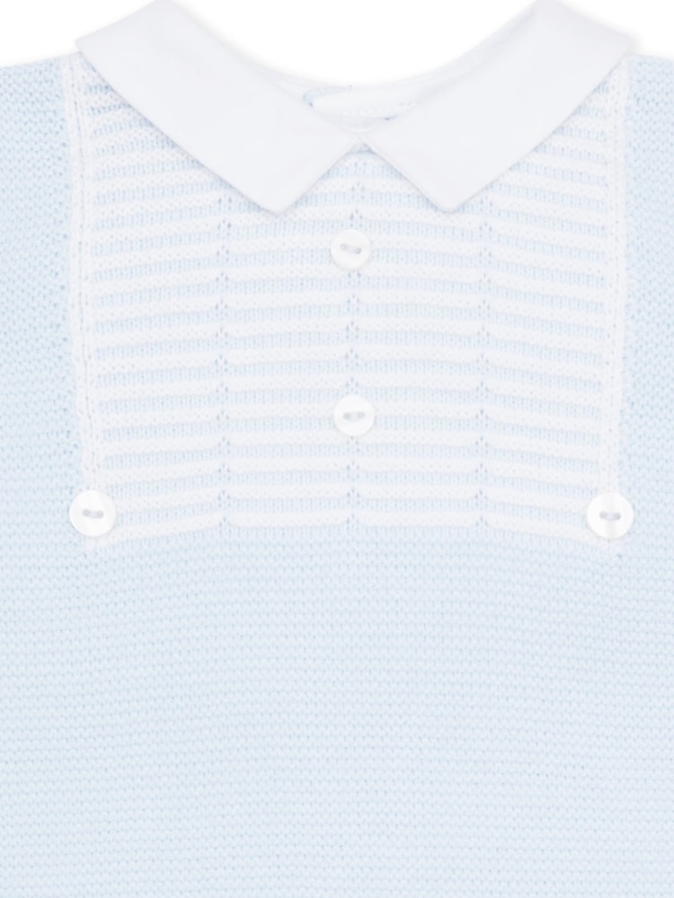 Emile Et Rose Blue Knitted 100% Cotton Ridge Yoke Panel & Collar Romper - Image 3 of 4