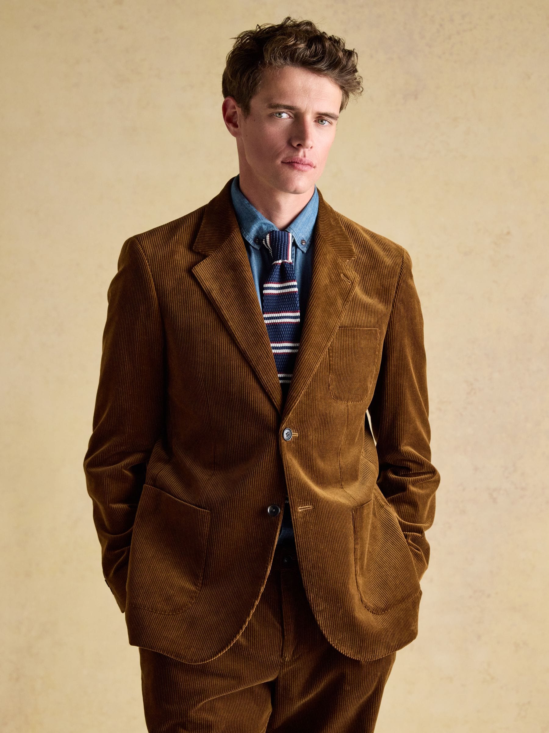Buy Joules Tan Brown Relaxed Fit Corduroy Suit Jacket from the
