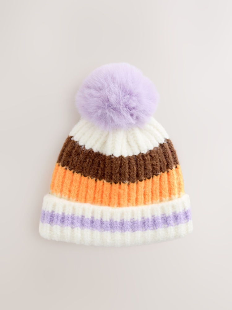 Purple/White Pom Beanie (1-16yrs) - Image 1 of 3