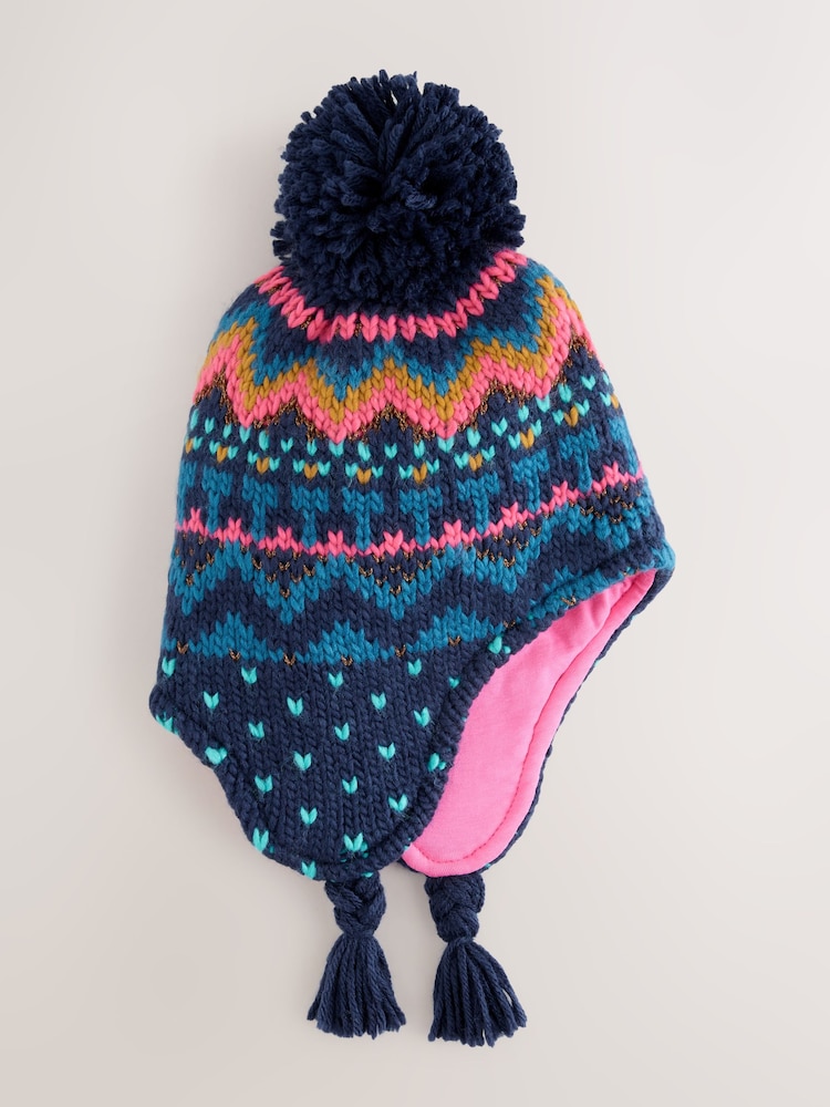Navy/Burgundy Trapper Hat (3mths-13yrs) - Image 1 of 3