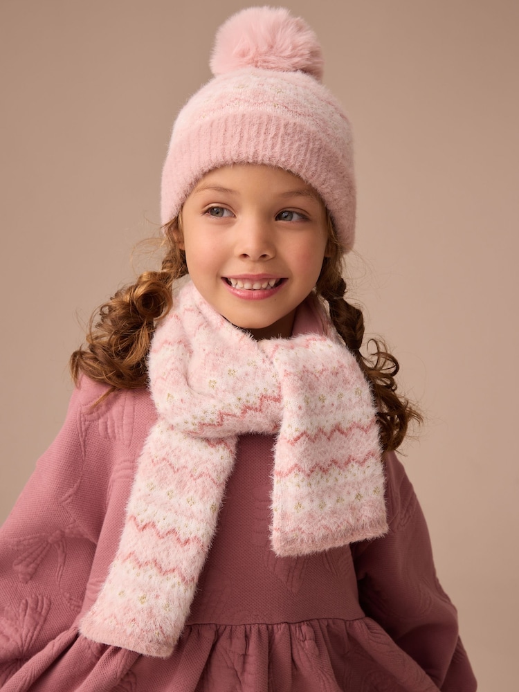 Pink Fairisle Pattern Beanie And Snood Set (1-13yrs) - Image 1 of 6