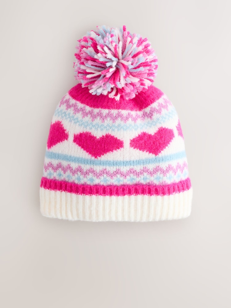 Fluro Pink Blue Heart Trapper Hat (3mths-13yrs) - Image 1 of 3