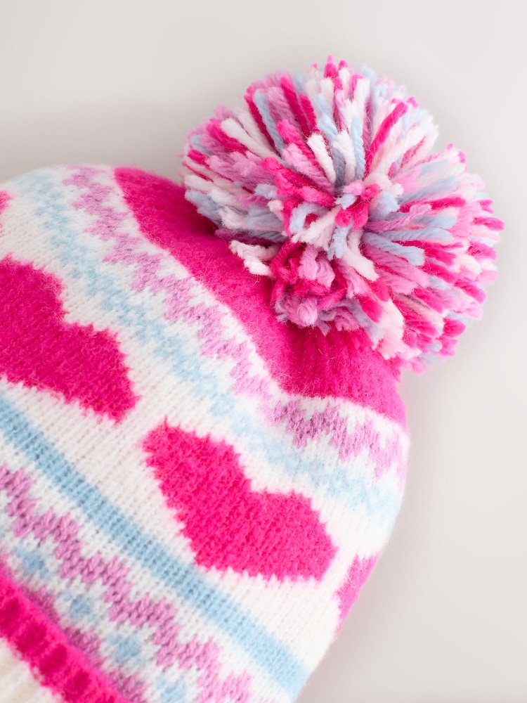 Fluro Pink Blue Heart Trapper Hat (3mths-13yrs) - Image 2 of 3