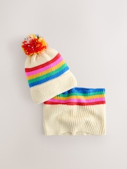 Ecru/Pink stripe Beanie And Snoods Set (1-16yrs) - Image 1 of 4