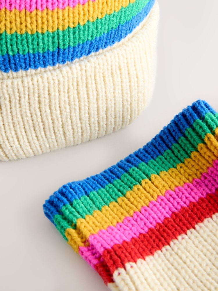 Ecru/Pink stripe Beanie And Snoods Set (1-16yrs) - Image 4 of 4