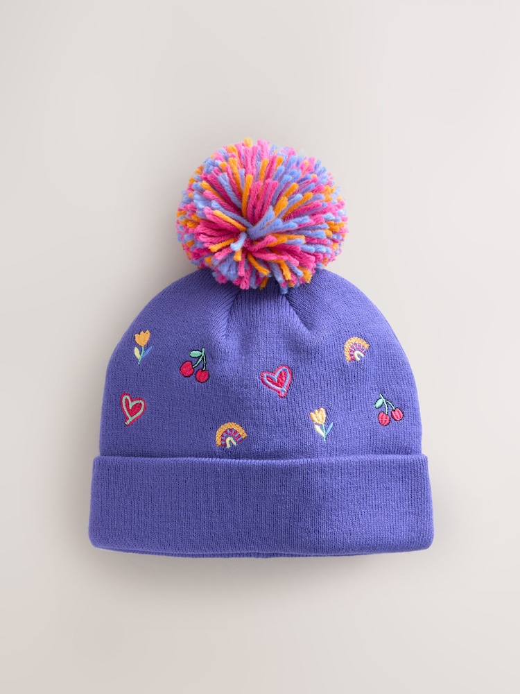 Multi Embroided Pom Beanie (3mths-10yrs) - Image 1 of 4