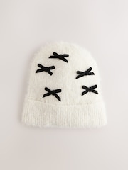 Black/Ecru Bow Beanie Hat (1-16yrs) - Image 1 of 3