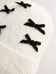 Black/Ecru Bow Beanie Hat (1-16yrs) - Image 2 of 3