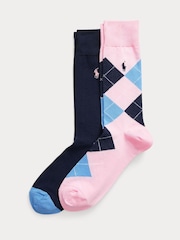 Polo Ralph Lauren Navy Womens Argyle Pattern Crew 2-Pack Socks - Image 1 of 1