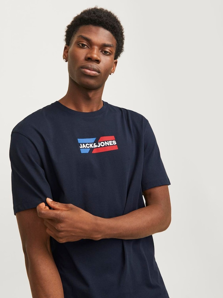 JACK & JONES Blue 3 Pack Short Sleeve Graphic Logo T-Shirts - Image 4 of 7