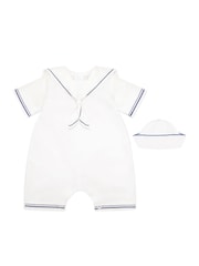 Emile Et Rose 100% хлопковый льняной комбинезон Белый с воротником, отделкой и шапочка - Изображение 2 из 5