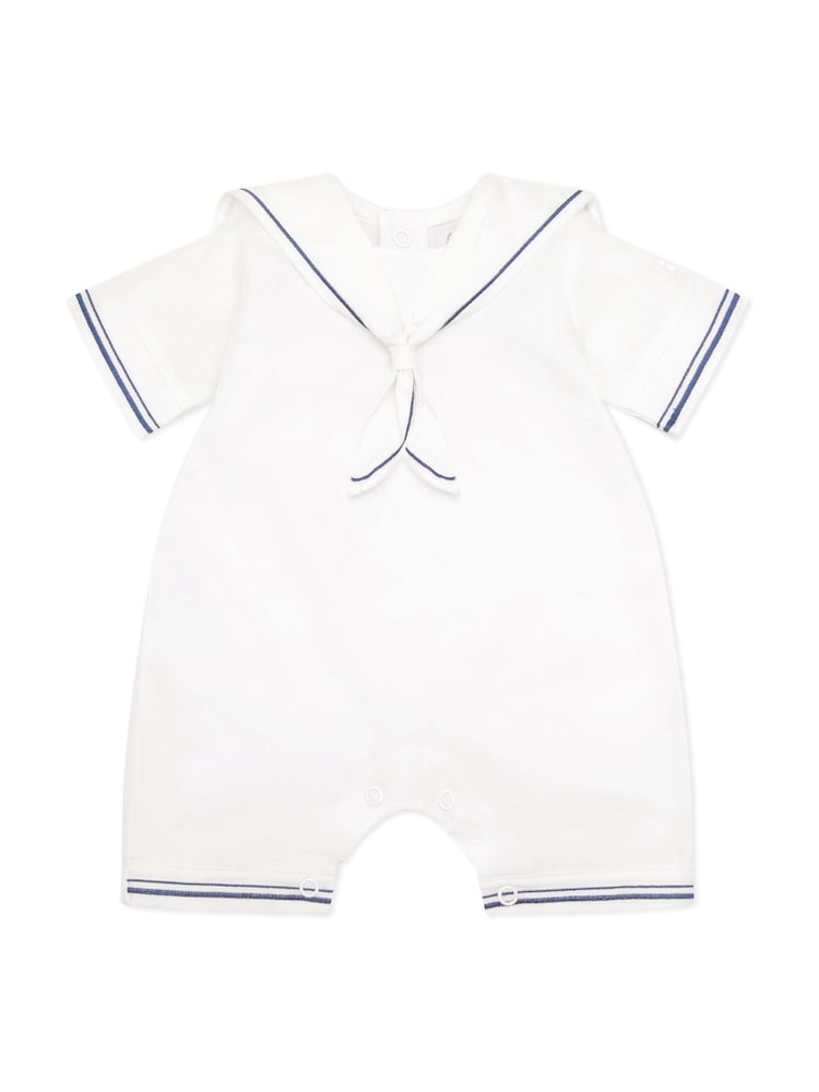 Emile Et Rose 100% Cotton Linen Style Sailor White Romper With Collar, Emb & Hat - Image 3 of 5