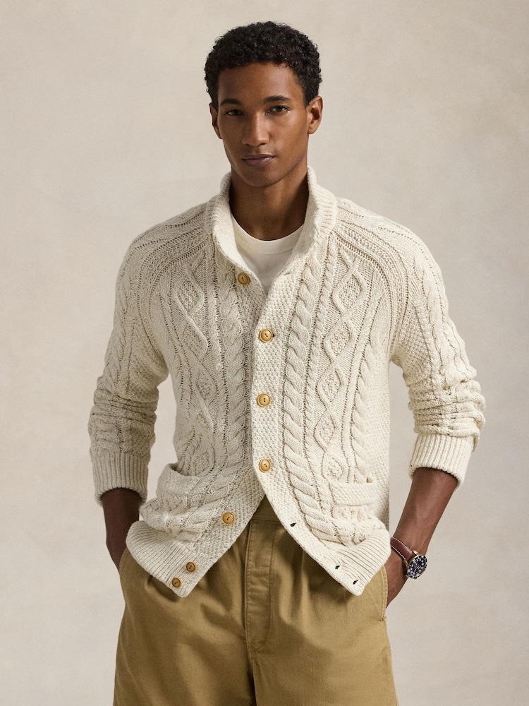 Polo Ralph Lauren Cream Long Sleeve Cotton Cardigan - Image 1 of 4