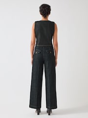 LK Bennett Black Ami Cotton Blend Denim Tailored Wide Trousers - Image 2 of 3