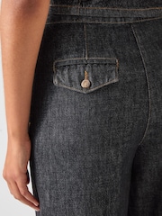 LK Bennett Black Ami Cotton Blend Denim Tailored Wide Trousers - Image 3 of 3