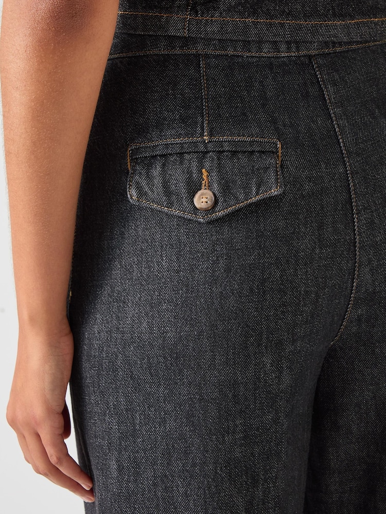 LK Bennett Black Ami Cotton Blend Denim Tailored Wide Trousers - Image 3 of 3