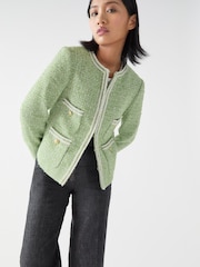 LK Bennett Green Petite Charlie Treetop & Birch Cotton Blend Tweed And Trim Jacket - Image 1 of 2