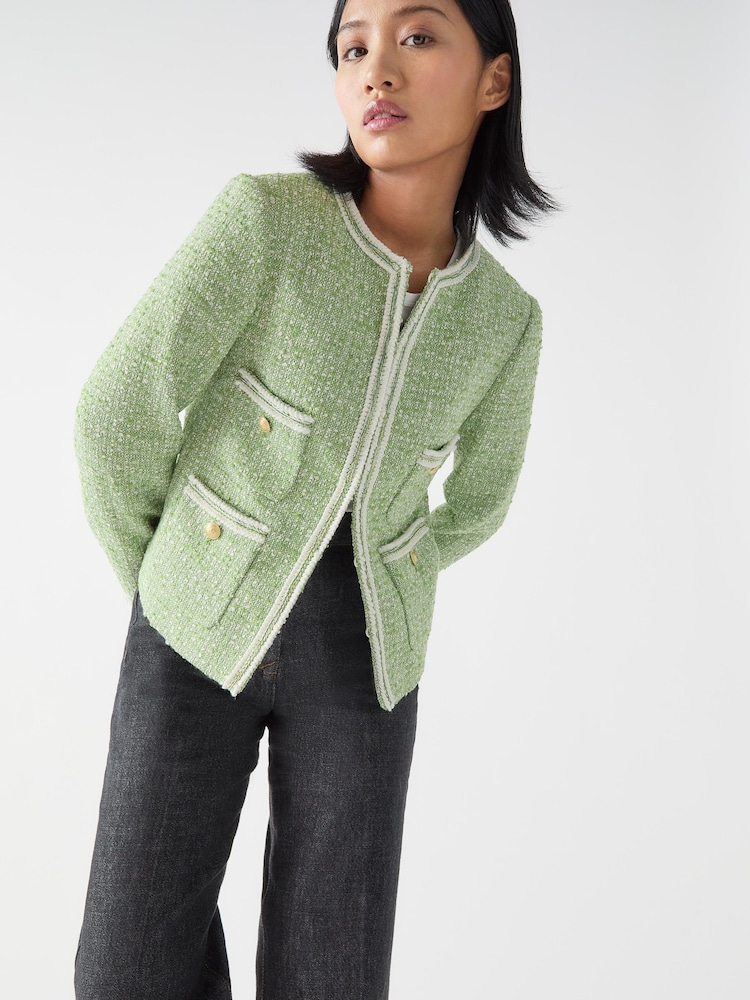 LK Bennett Green Petite Charlie Treetop & Birch Cotton Blend Tweed And Trim Jacket - Image 1 of 2