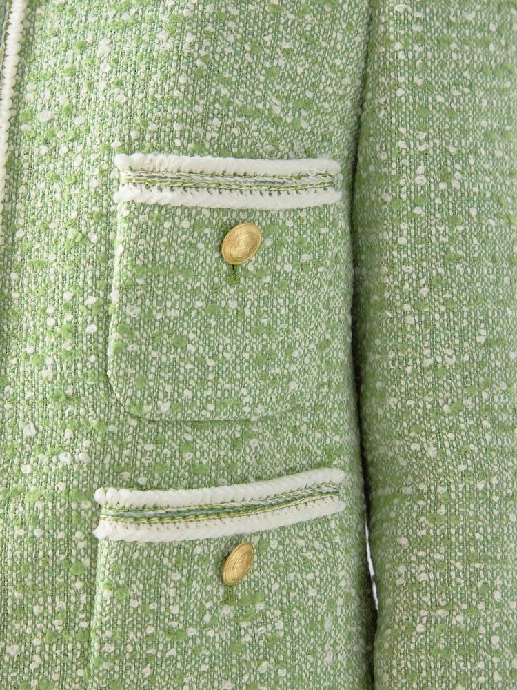 LK Bennett Green Petite Charlie Treetop & Birch Cotton Blend Tweed And Trim Jacket - Image 2 of 2