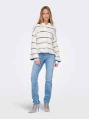 ONLY White Loose Round Neck Stripe Jumper - Image 3 of 7