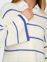 ONLY White Loose Round Neck Stripe Jumper - Image 5 of 7