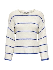 ONLY White Loose Round Neck Stripe Jumper - Image 6 of 7
