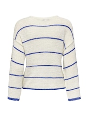 ONLY White Loose Round Neck Stripe Jumper - Image 7 of 7
