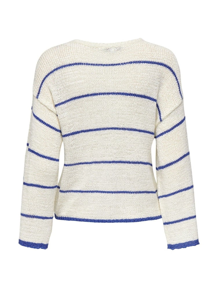 ONLY White Loose Round Neck Stripe Jumper - Image 7 of 7