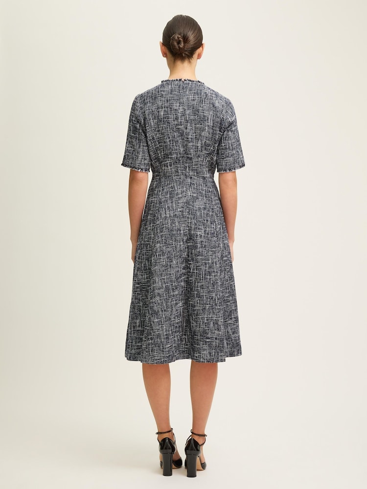 LK Bennett Grey Suzie Cotton Blend Tweed Button Through Dress - Image 2 of 4