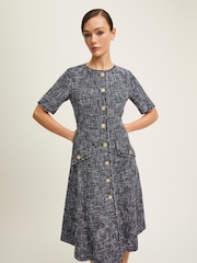 LK Bennett Grey Suzie Cotton Blend Tweed Button Through Dress - Image 3 of 4