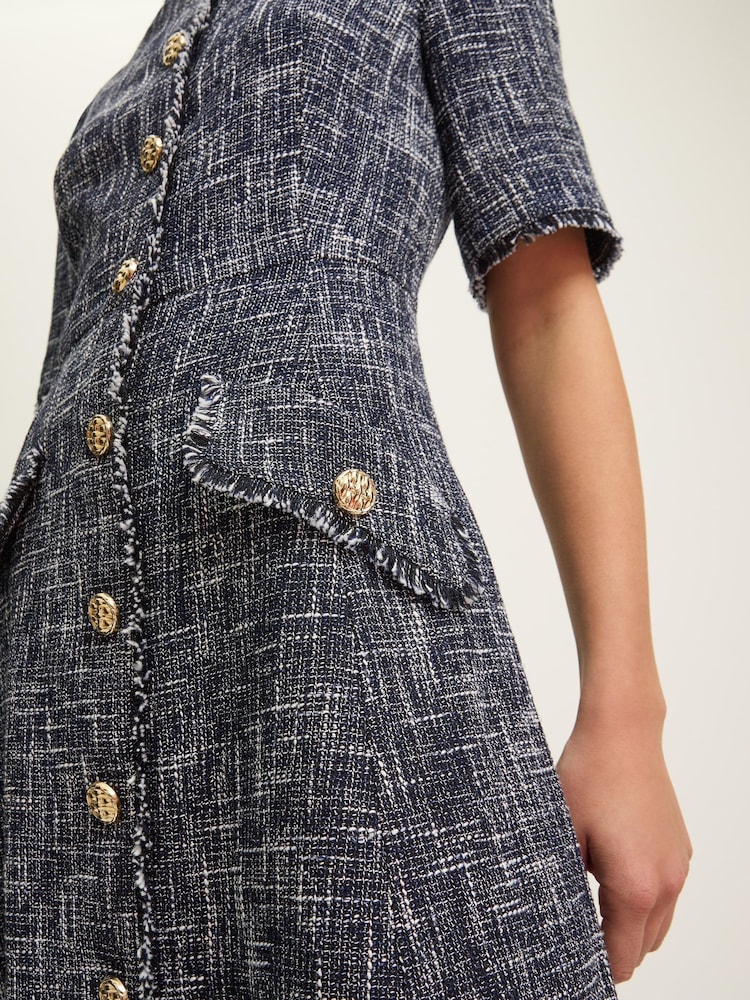 LK Bennett Grey Suzie Cotton Blend Tweed Button Through Dress - Image 4 of 4 LK Bennett Grey Suzie Cotton Blend Tweed Button Through Dress - Image 4 of 4