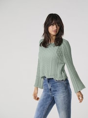 ONLY Green 3/4 Sleeve Crochet Jumper - Image 1 of 7