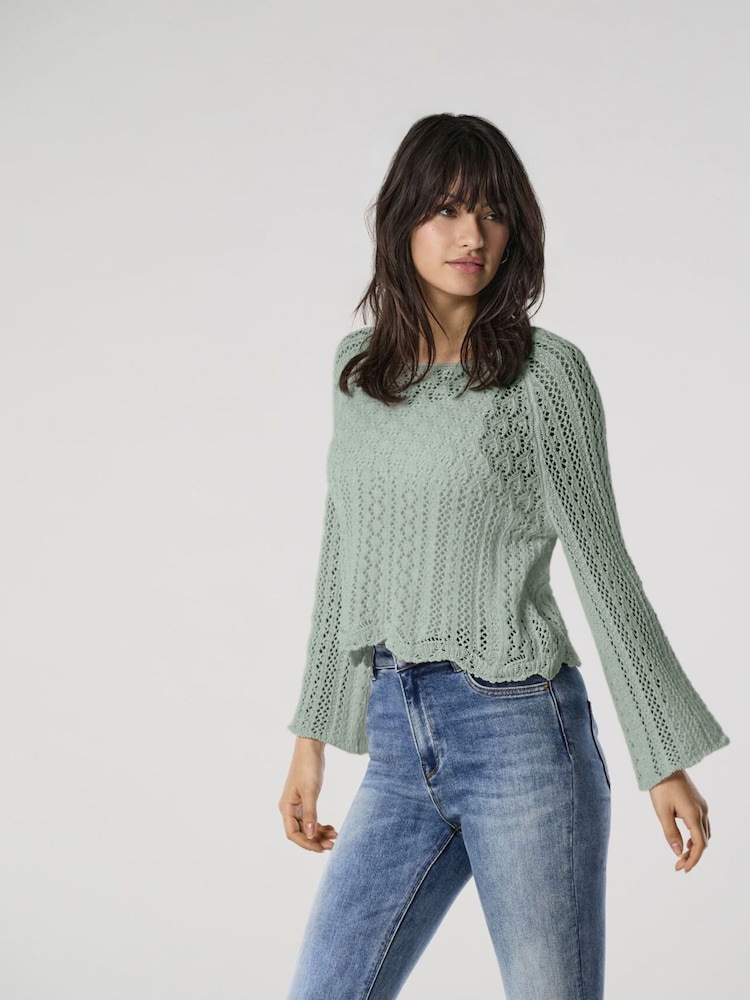 ONLY Green 3/4 Sleeve Crochet Jumper - Image 1 of 7