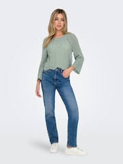 ONLY Green 3/4 Sleeve Crochet Jumper - Image 2 of 7