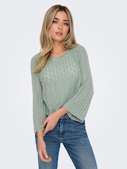 ONLY Green 3/4 Sleeve Crochet Jumper - Image 4 of 7
