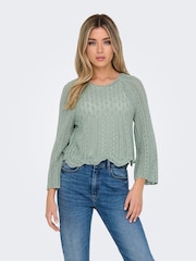 ONLY Green 3/4 Sleeve Crochet Jumper - Image 6 of 7