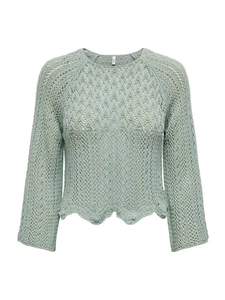 ONLY Green 3/4 Sleeve Crochet Jumper - Image 7 of 7