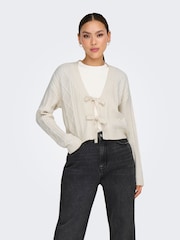 ONLY Natural Cosy Tie Front Cable Knitted Cardigan - Image 2 of 7