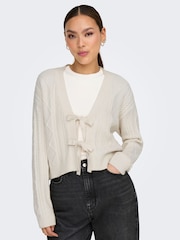 ONLY Natural Cosy Tie Front Cable Knitted Cardigan - Image 4 of 7