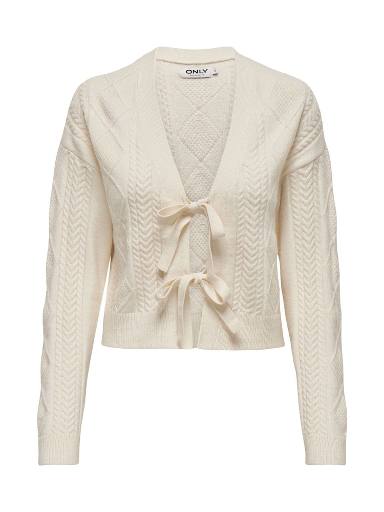 ONLY Natural Cosy Tie Front Cable Knitted Cardigan - Image 7 of 7