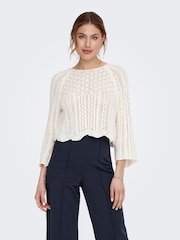 ONLY Cream 3/4 Sleeve Crochet Jumper - Image 2 of 7