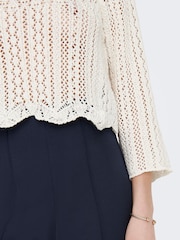 ONLY Cream 3/4 Sleeve Crochet Jumper - Image 5 of 7