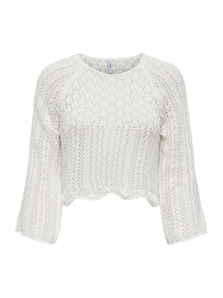 ONLY Cream 3/4 Sleeve Crochet Jumper - Image 7 of 7
