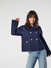 ONLY Blue Short Trench Coat - Image 1 of 7