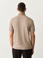 Neutral Brown Heritage Brushed Pattern Polo Shirt - Image 3 of 5