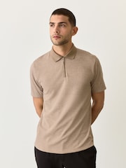 Neutral Brown Heritage Brushed Pattern Polo Shirt - Image 4 of 5