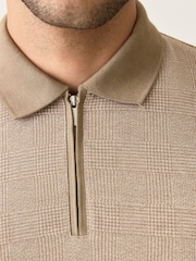 Neutral Brown Heritage Brushed Pattern Polo Shirt - Image 5 of 5